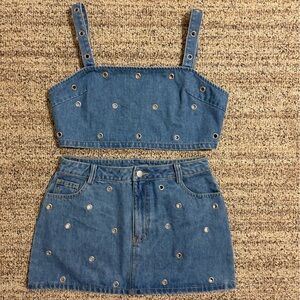 Emory Park Blue Denim Skirt and Top Set